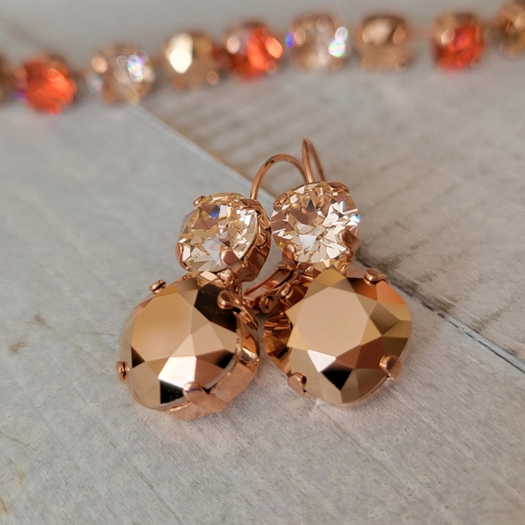 Austrian Crystal Earrings in Rose Gold Plating - Picture 2 of 10